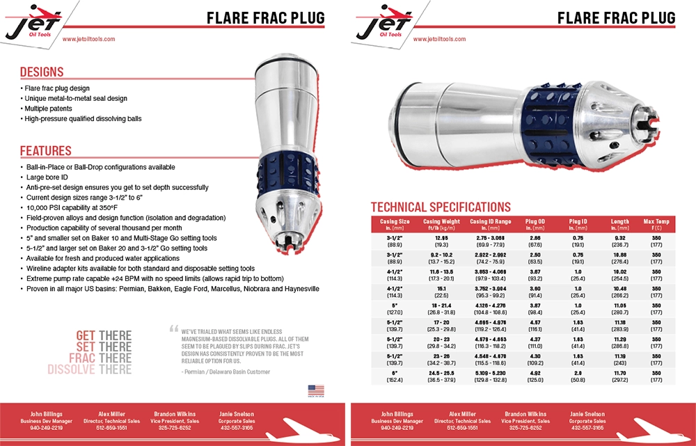 Jet Oil Tools Flare Frac Plug Flyer