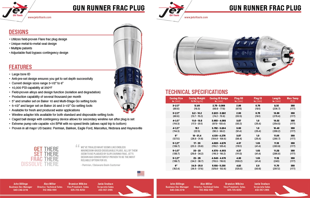 Jet Oil Tools Gun Runner Frac Plug Flyer